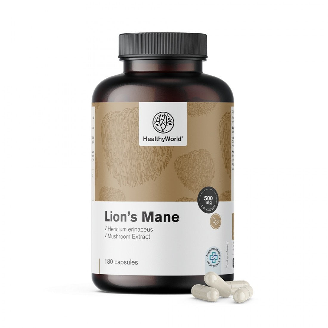 Lion's Mane Μανιτάρι Ερίκιο (Hericium Erinaceus) 500mg HealthyWorld | 180 Κάψουλες